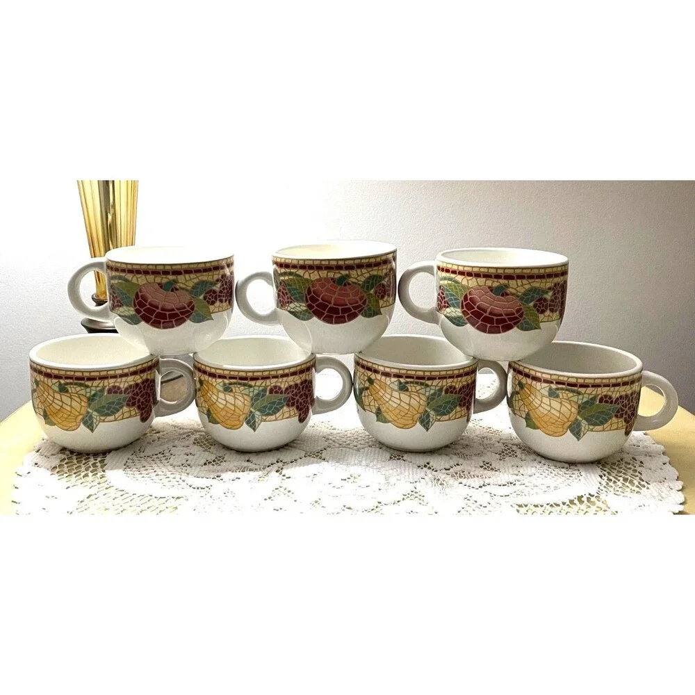 Pier 1 Mosaic Fruit Dinnerware Set 8 Plates & 7 Mugs Italy red/green/yellow